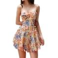 thumbnail image 3 of Coduop Women's Summer Floral Ruffle Mini Dress Sleeveless Spaghetti Strap A Line Short Dress, 3 of 7