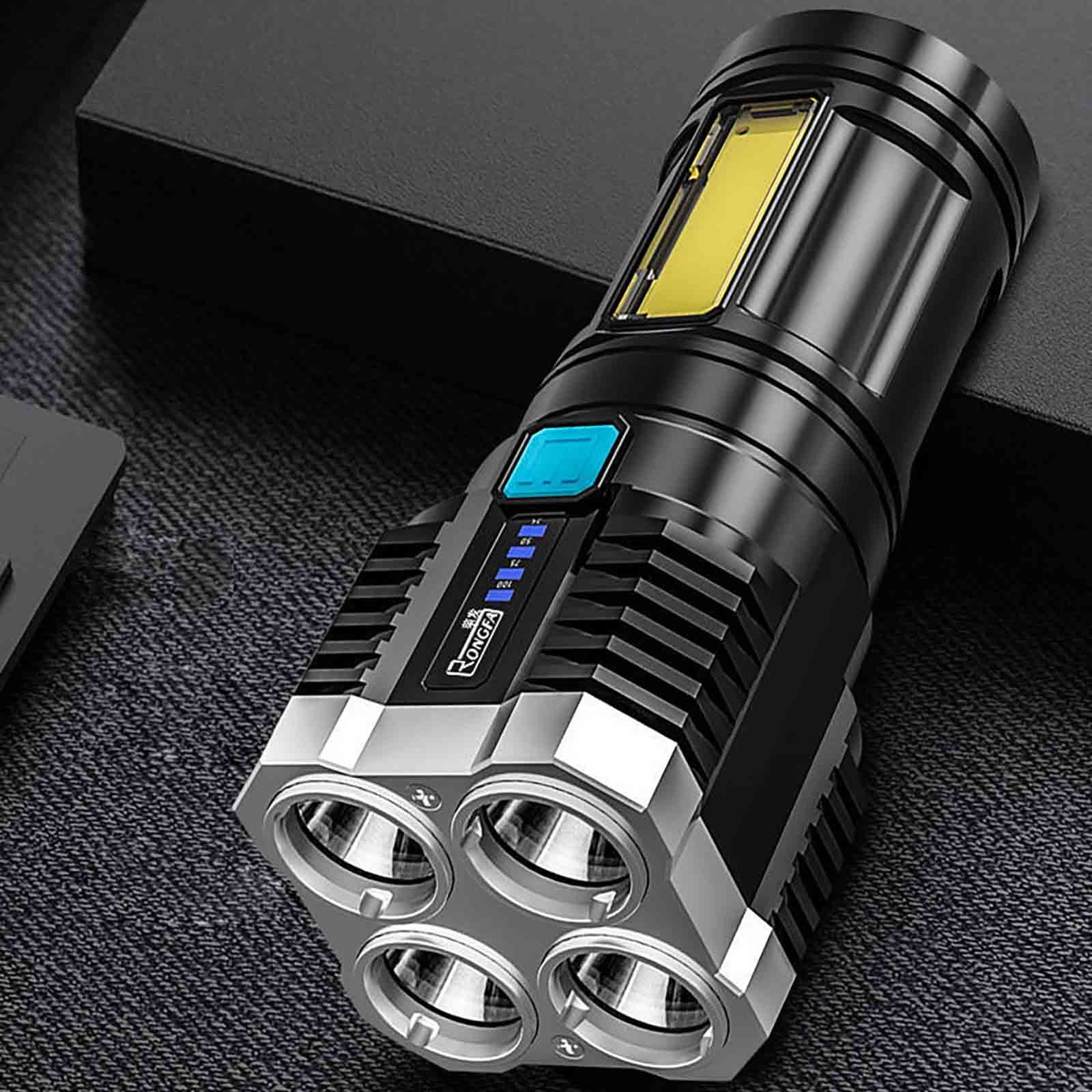 Eolstice Quad Beam USB Rechargeable Flashlight, COB Side Light Long Throw Design, Powerful Outdoor Torch For Camping Hiking Emergency Use