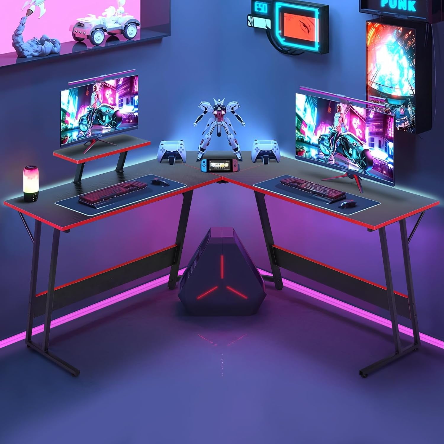CL.HPAHKL L Shaped Gaming Desk, Corner Computer Desk Table with Monitor Stand for Home Office Study Writing, Black