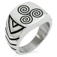 thumbnail image 1 of Stainless Steel Celtic Triskele Triskelion Triple Spiral Chevron Pattern Biker Style Polished Ring, 1 of 1