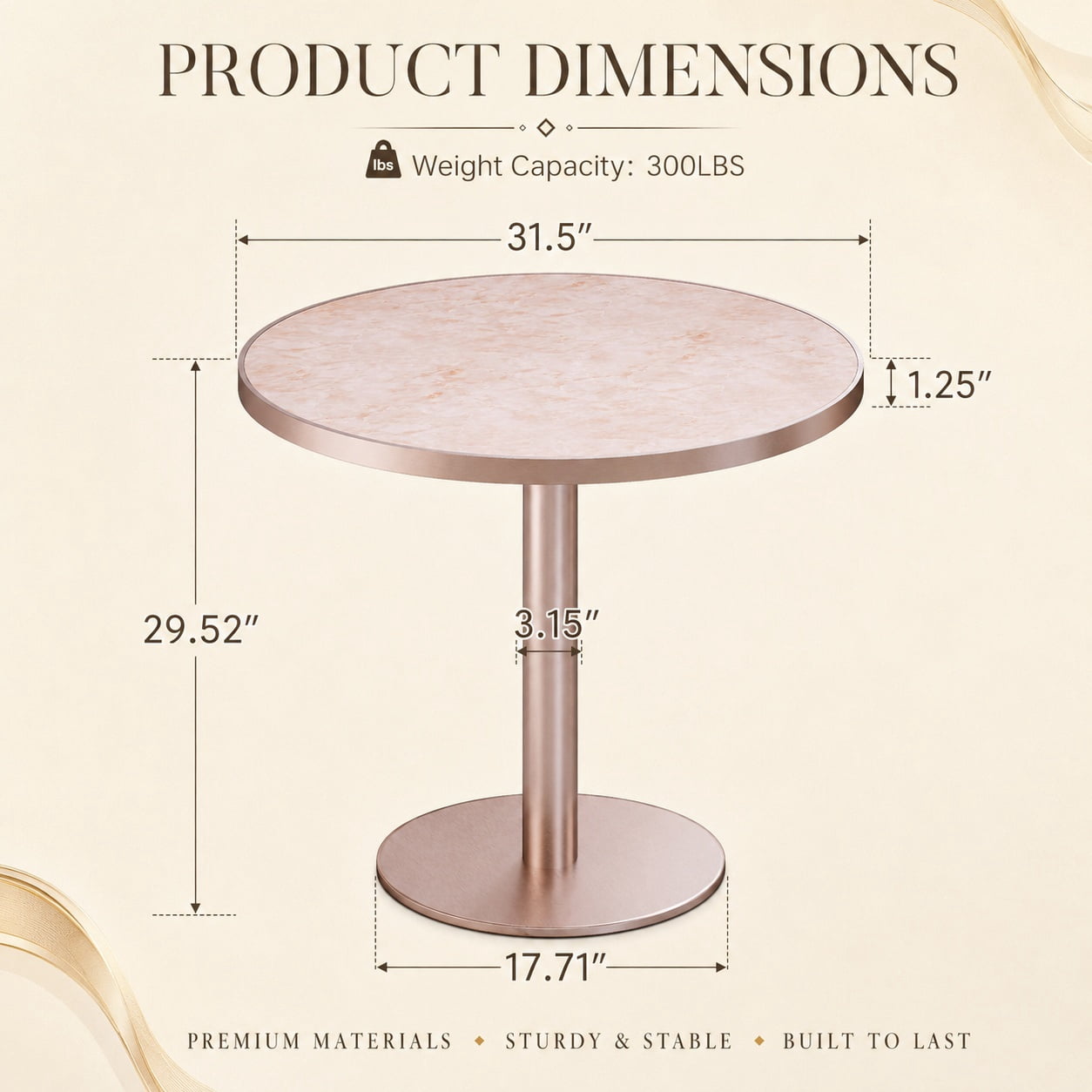 Aukfa 31.5" Round Sintered Stone Dining Table for 2-4, Kitchen Table Tulip Table with Rose Gold Pedestal Base for Bistro Small Apartment,Blush Pink