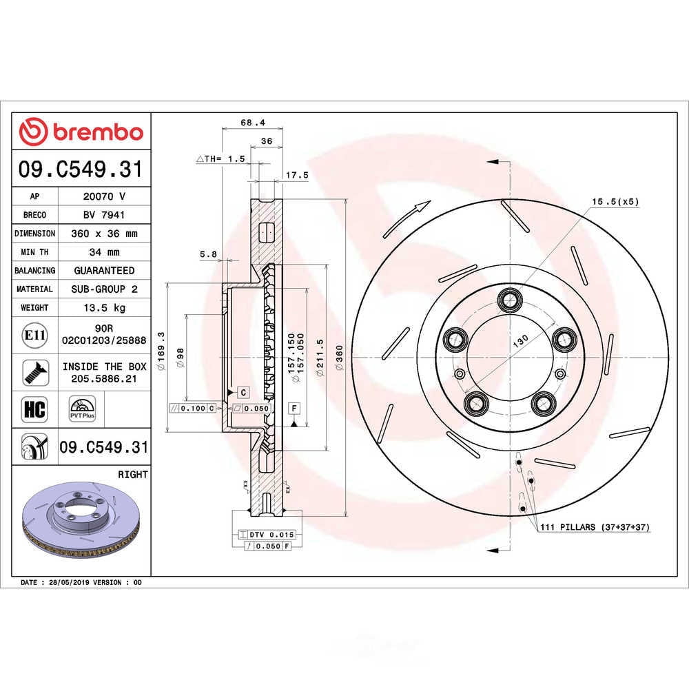 Brembo 09.C549.31 PRIME Disc Brake Rotor