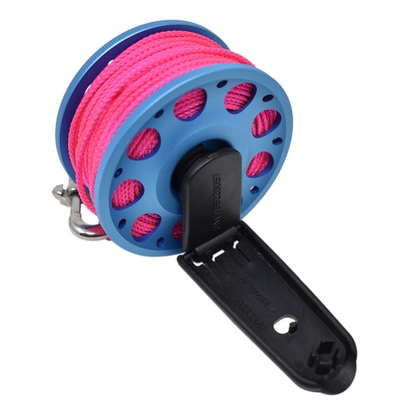 Aluminum Finger Spool 100ft Dive Reel w/ Retractable Holder, Baby Blue/Pink