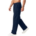 thumbnail image 4 of Hurxie Men Baggy Dress Pants Pleated Trousers Elastic Waistband Casual Loose Wide Leg with Pockets Navy,XL, 4 of 5