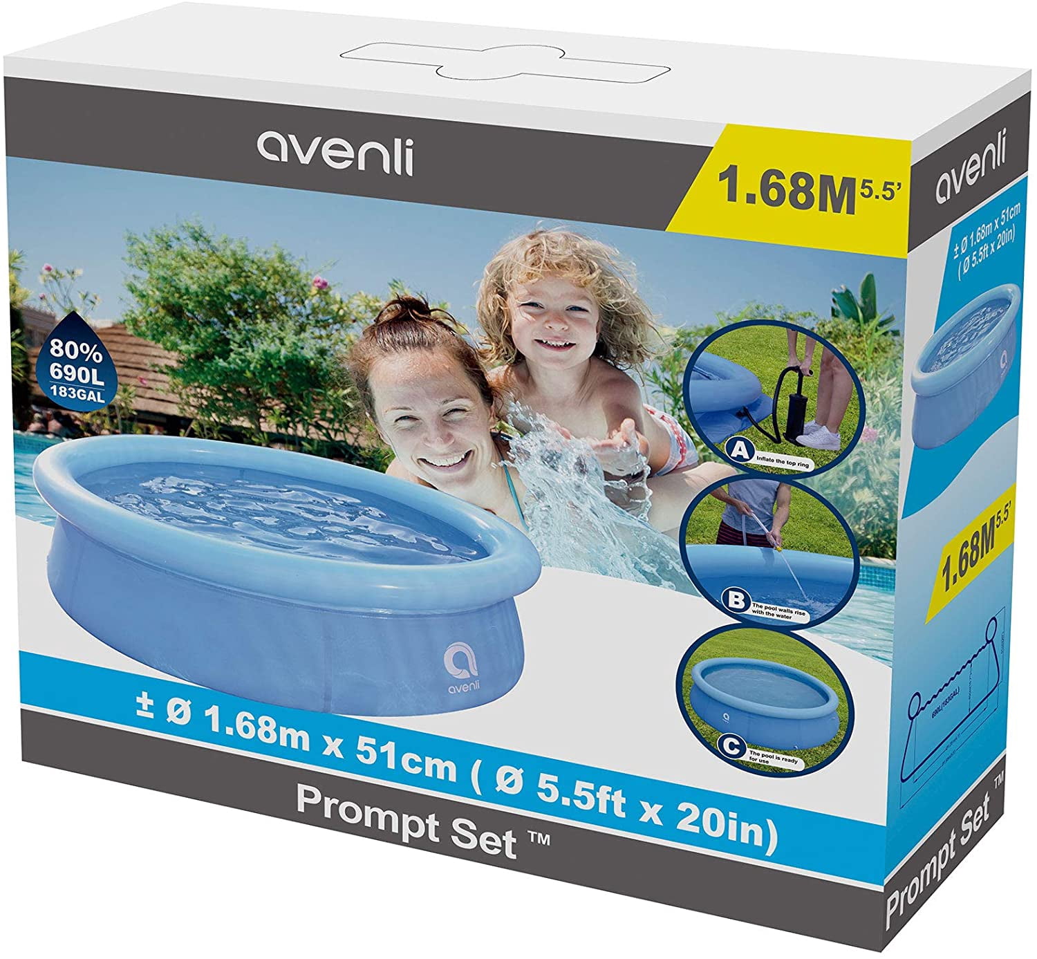 Avenli 12014 5.5 Foot x 20 Inch 1 to 2 Person Capacity Prompt Set Kids Above Ground Inflatable Outdoor Backyard Kiddie Swimming Pool, Blue