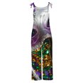 thumbnail image 3 of DDAPJ pyju Mardi Gras Jumpsuits for Women 2024 Carnival Themed Sequin Mask Print One Piece Rompers Casual Loose Spaghetti Straps Jumpsuit Parade Party Overalls with Pockets on Sale Gold XL, 3 of 5