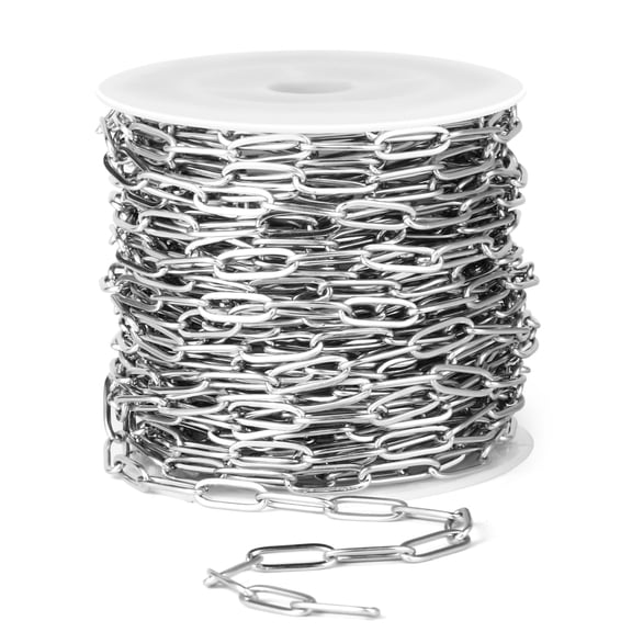 33 Ft Stainless Steel Paperclip Chains Roll, 4.3mm Width 304 Stainless Steel Oval Link Chains Spool Bulk for Jewelry Making