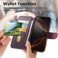 thumbnail image 3 of ELEHOLD Leather Case For iPhone 16 Pro 2-in-1 Shockproof Cover, With Magnetic Detachable Flip Card Holder Wallet, Kickstand & Wristband, MagSafe Compatible, Purple, 3 of 15