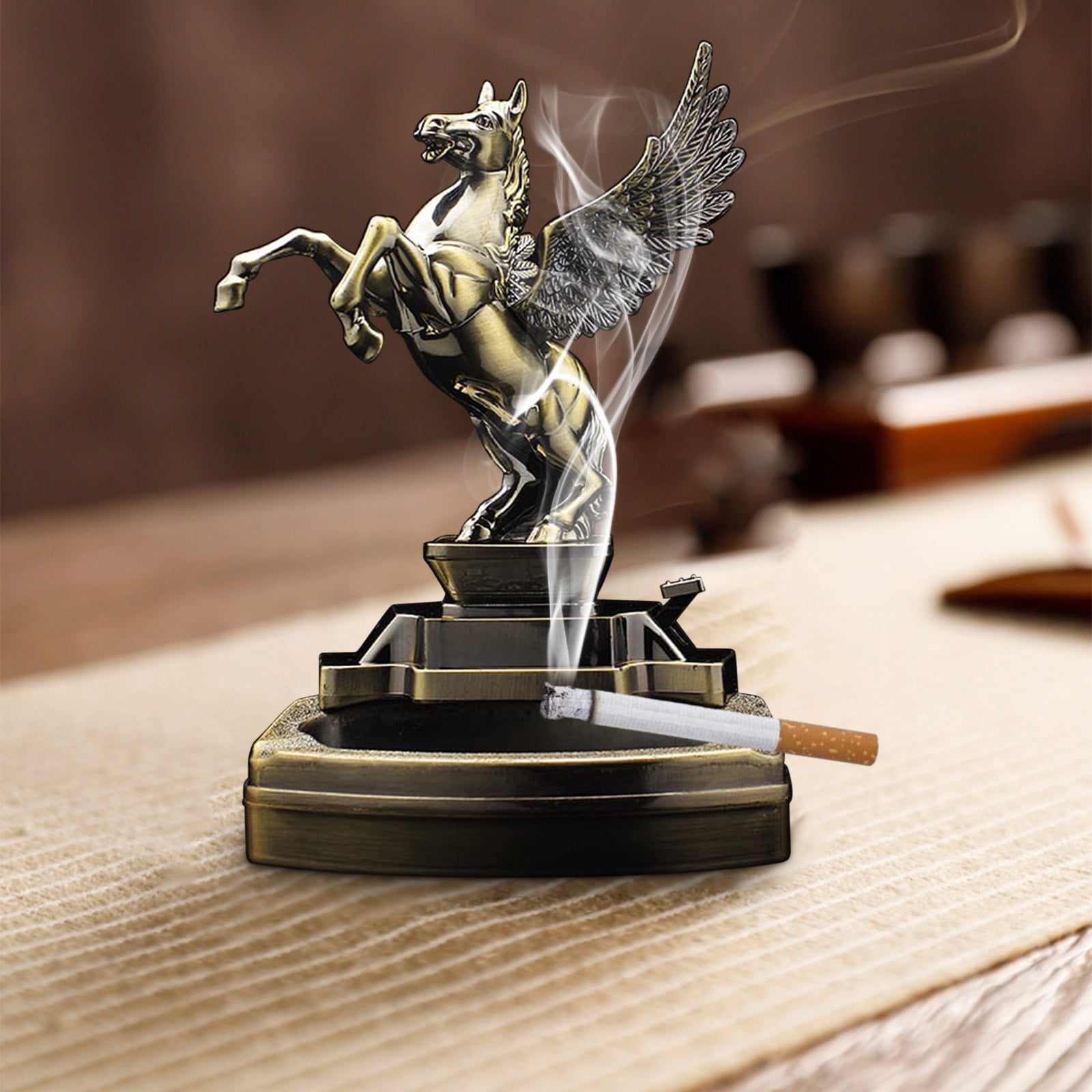 RnemiTe-amo Pegasus Shaped Novelty Cigarette Cigar Lighter Refillable  Butane Gas Lighter with Ashtray Ash Tray Decorative Ashtray Sets Novelty  Pegasus 