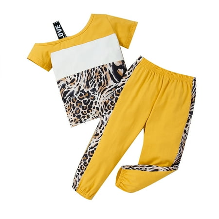 

Toddler Baby Girl Clothes Baby Girl Outfits Short Sleeve Shirt Leopard Print Set Clothing 2-6T