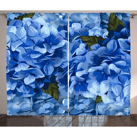 Vintage Blue Curtains 2 Panels Set Bundles Of Blue Hydrangea