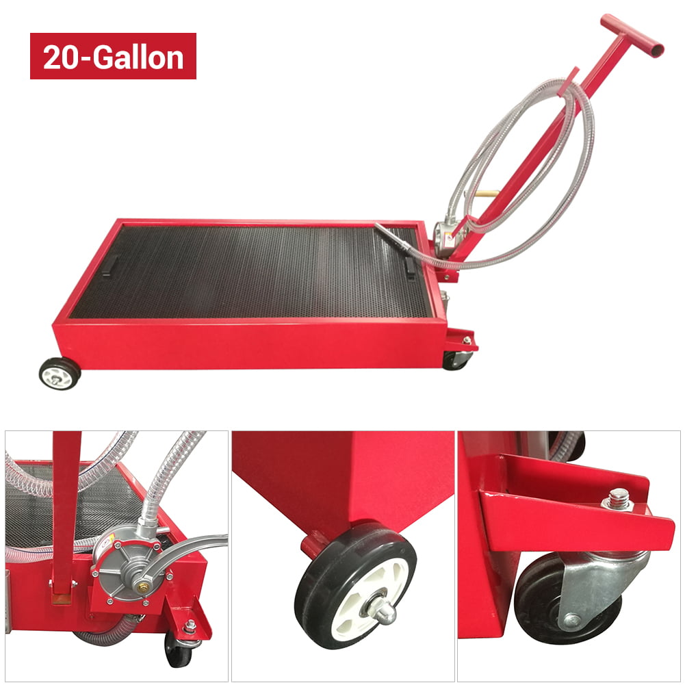20 Gallon Oil Drain Pan Low Profile Dolly with T-handle Folds Down Heavy-duty 