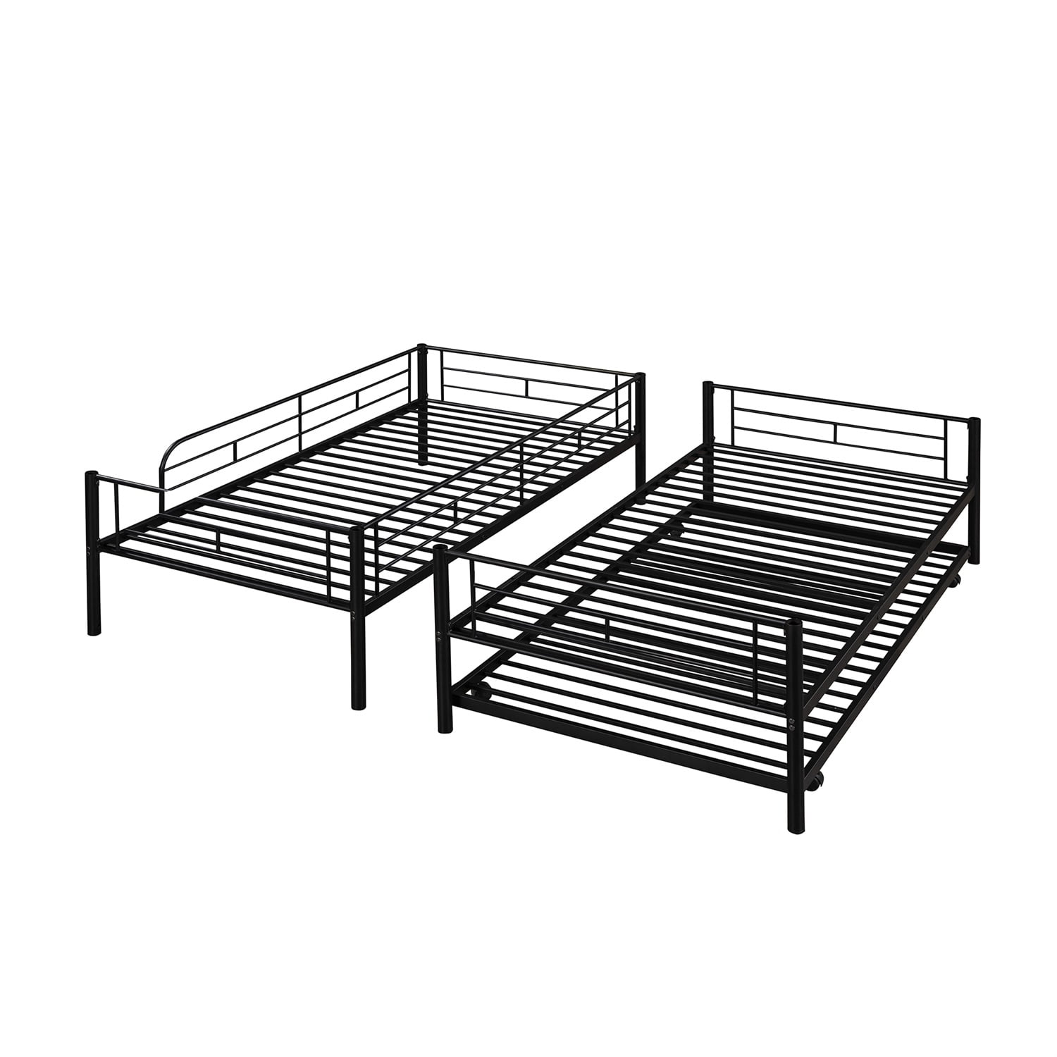 Kadyn Metal Bunk Bed, Twin-Over-Twin Bed with Trundle, Can be Divided into two beds, Modern Bunk Bed Frame for Juniors, Black