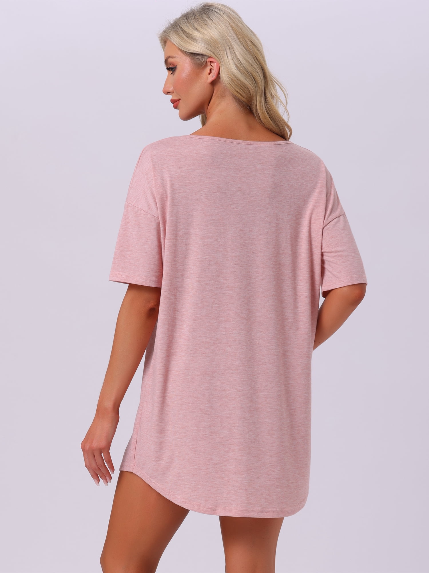 DARING DIVA Women's Soft V Neck Sleepshirts Comfy Oversized Nightshirt S Pink