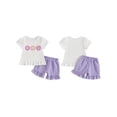 thumbnail image 2 of BemeyourBBs Toddler Baby Girl Summer Clothes Infant Baby Girls 2 Pieces Outfit Ice Cream Embroidery Short Sleeve T Shirt Tops Plaid Print Ruffled Shorts Set, 2 of 9