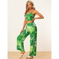 thumbnail image 4 of Conjunto de dos piezas para mujer con estampado tropical Cami Crop Top Cintura elástica Pantalones de pierna ancha Conjuntos Verde XS, 4 of 6