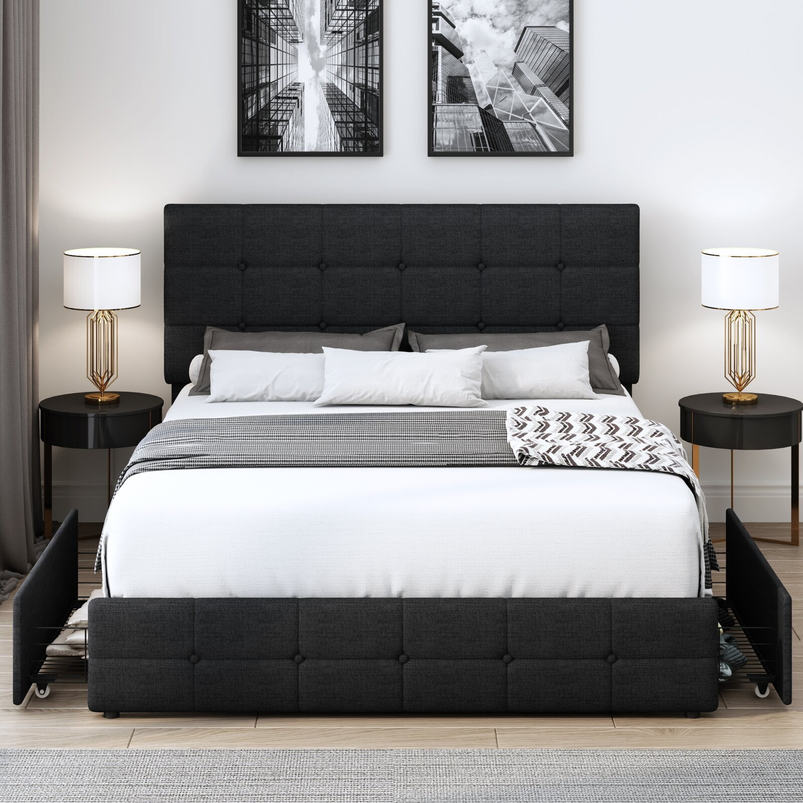Homfa Queen Size Bed Frame with 4 Storage Drawers UK Ubuy