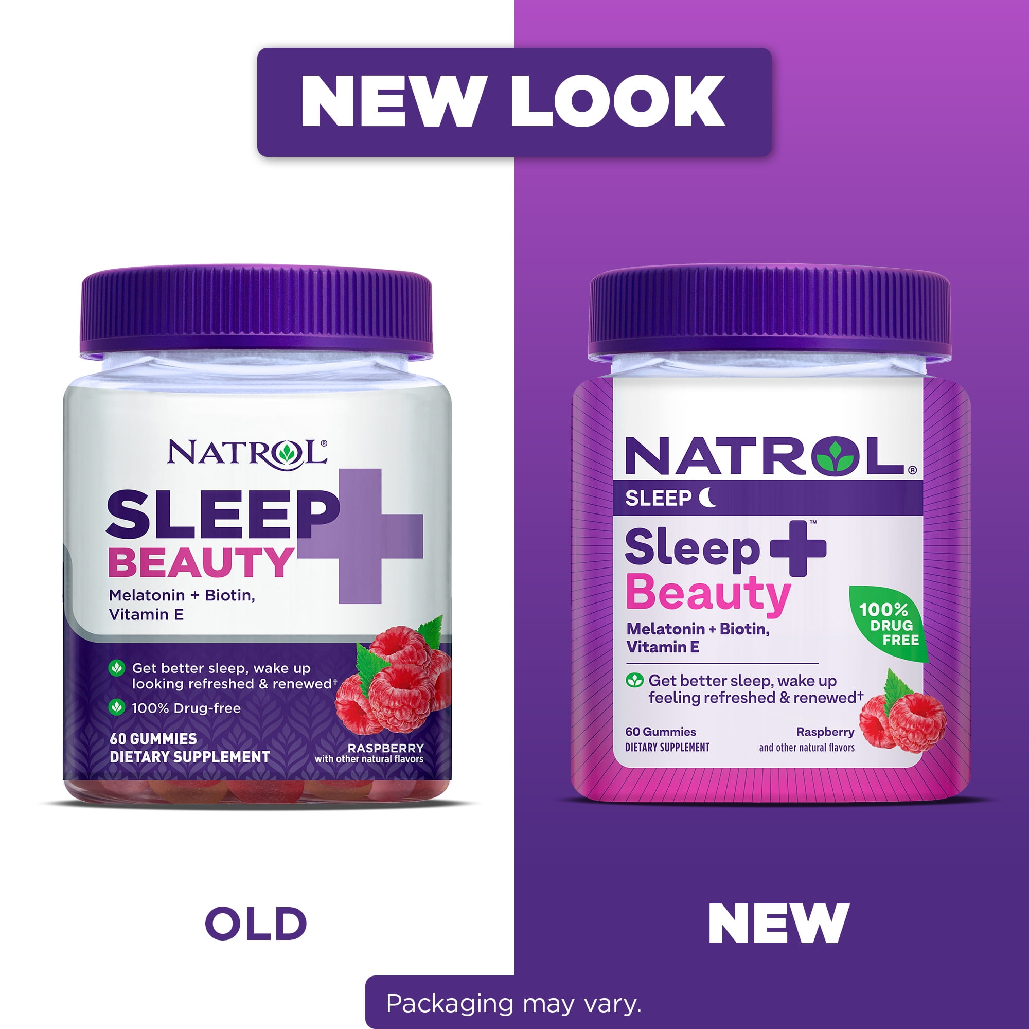 Natrol®  Sleep+™ Beauty, Drug Free Sleep Aid Supplement, For Skin, Hair, Nails, Biotin, Vitamin E, 60 Raspberry Flavored Gummies