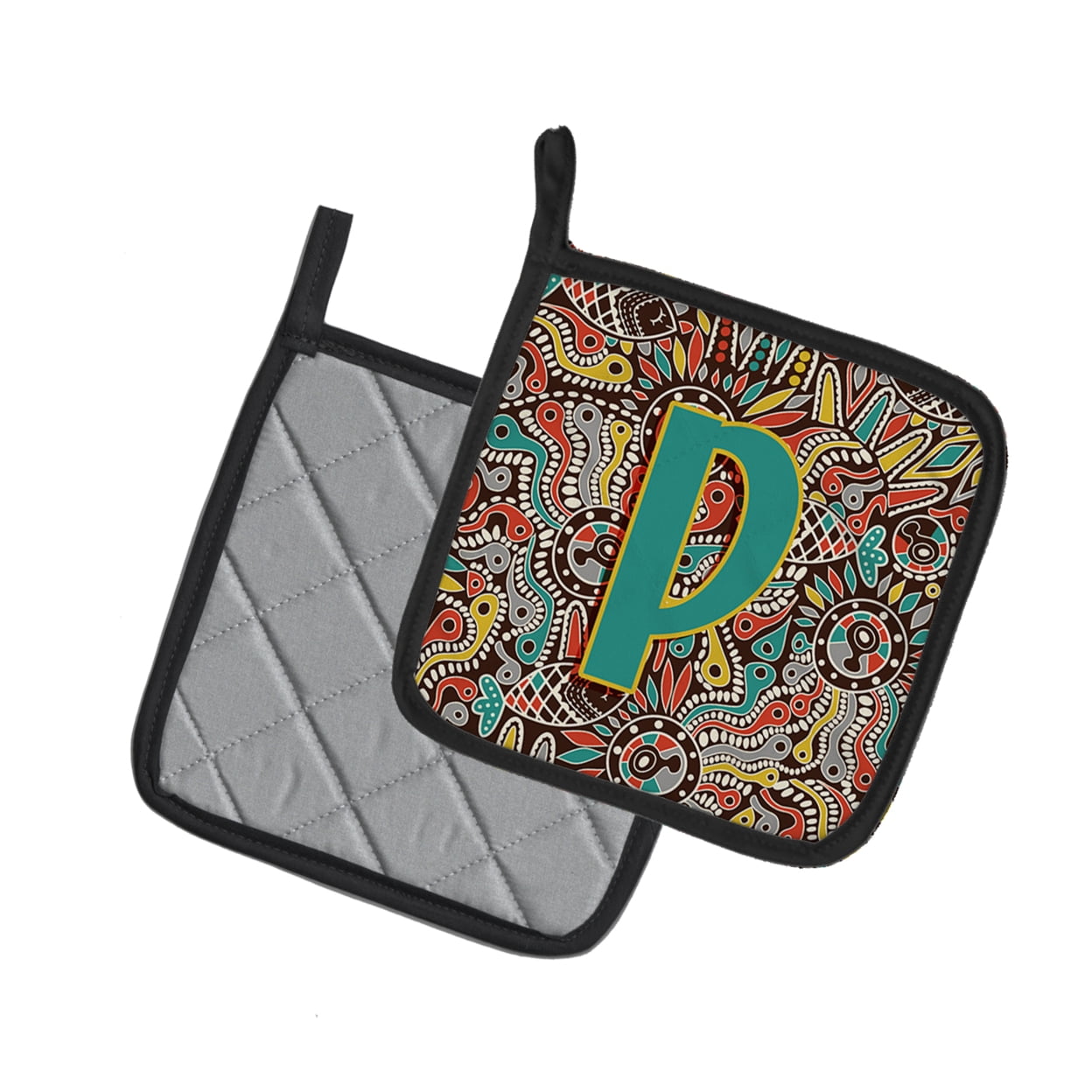 Carolines Treasures CJ2013-PPTHD Letter P Retro Tribal Alphabet Initial Pair of Pot Holders, 7.5HX7.5W, multicolor