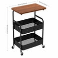 thumbnail image 2 of 3-Layer Metal Practical Roller Cart - Storage Cart With Drawers And Wooden Tabletop, Trolley Kitchen Storage With Lockable Wheels, Suitable For Offices, Classrooms, Homes, Bedrooms, 2 of 8