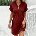 thumbnail image 2 of Women's Casual Summer Dress 2025 V Neck Short Sleeve Boho Mini T Shirt for Beach Work Outfits, 2 of 2