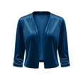 thumbnail image 5 of Vivianyo HD Women's Velvet Cropped Open Front Shrug Cardigan, Ruched Three Quarter Sleeve Cover Up for Women, Outer Layer for Dinner Events and Evening Plans, Size S-3XL, 5 of 6