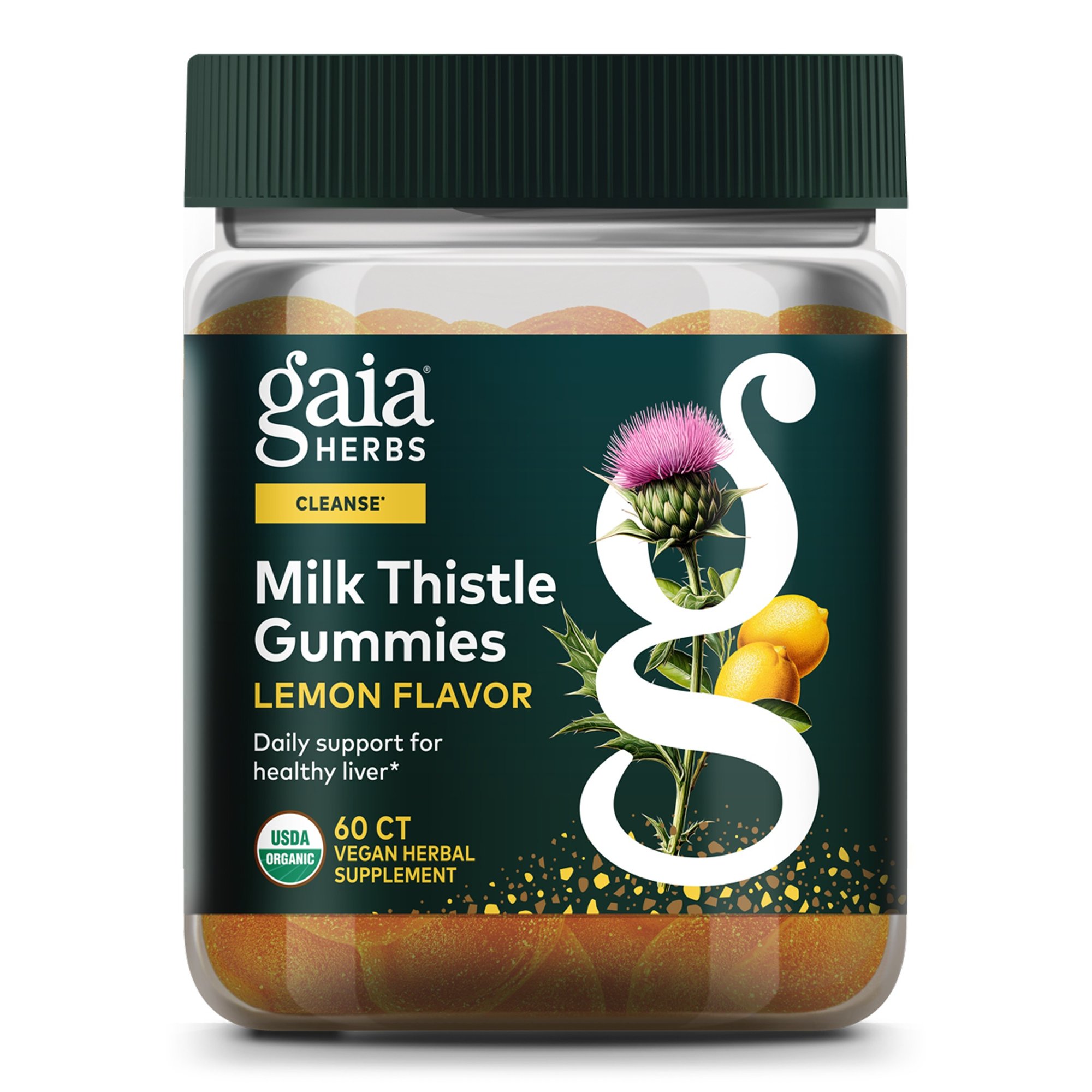 Gaia Herbs Milk Thistle Gummies - Herbal Supplement with Antioxidant Support for Liver Health* - Lemon Flavored - 60 Vegan Gummies (30 Servings)