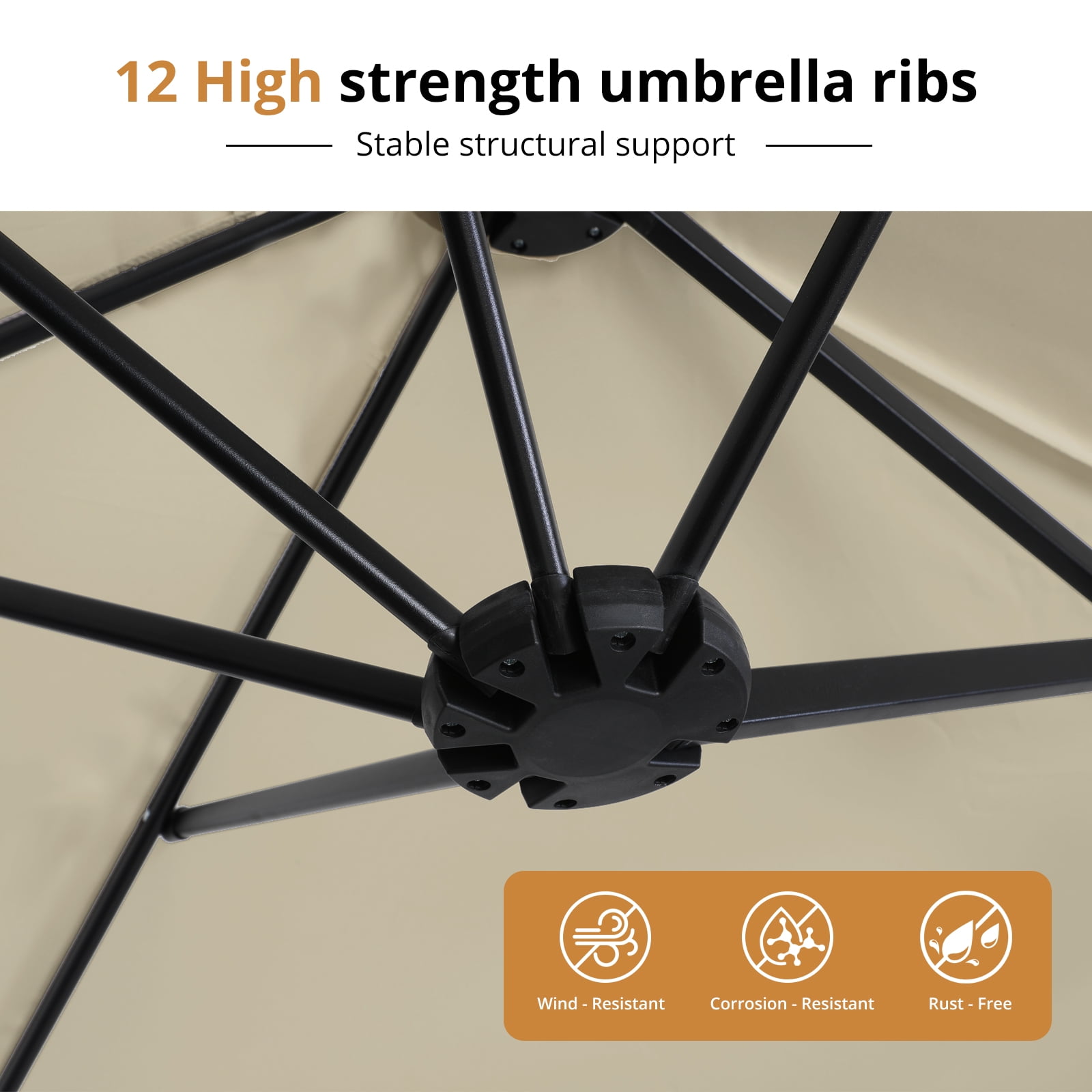 Richya 15 FT Outdoor Patio Umbrella, Large Rectangular Double Sided Market Table Twin Umbrellas with Crank Handle for Deck Pool(Beige)