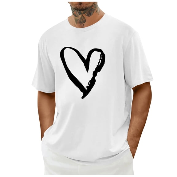 hotojiny Valentine's Day Shirts for Men Oversized Short Sleeve Heart Outfit T Shirts Lightweight Casual Crew Neck Tee