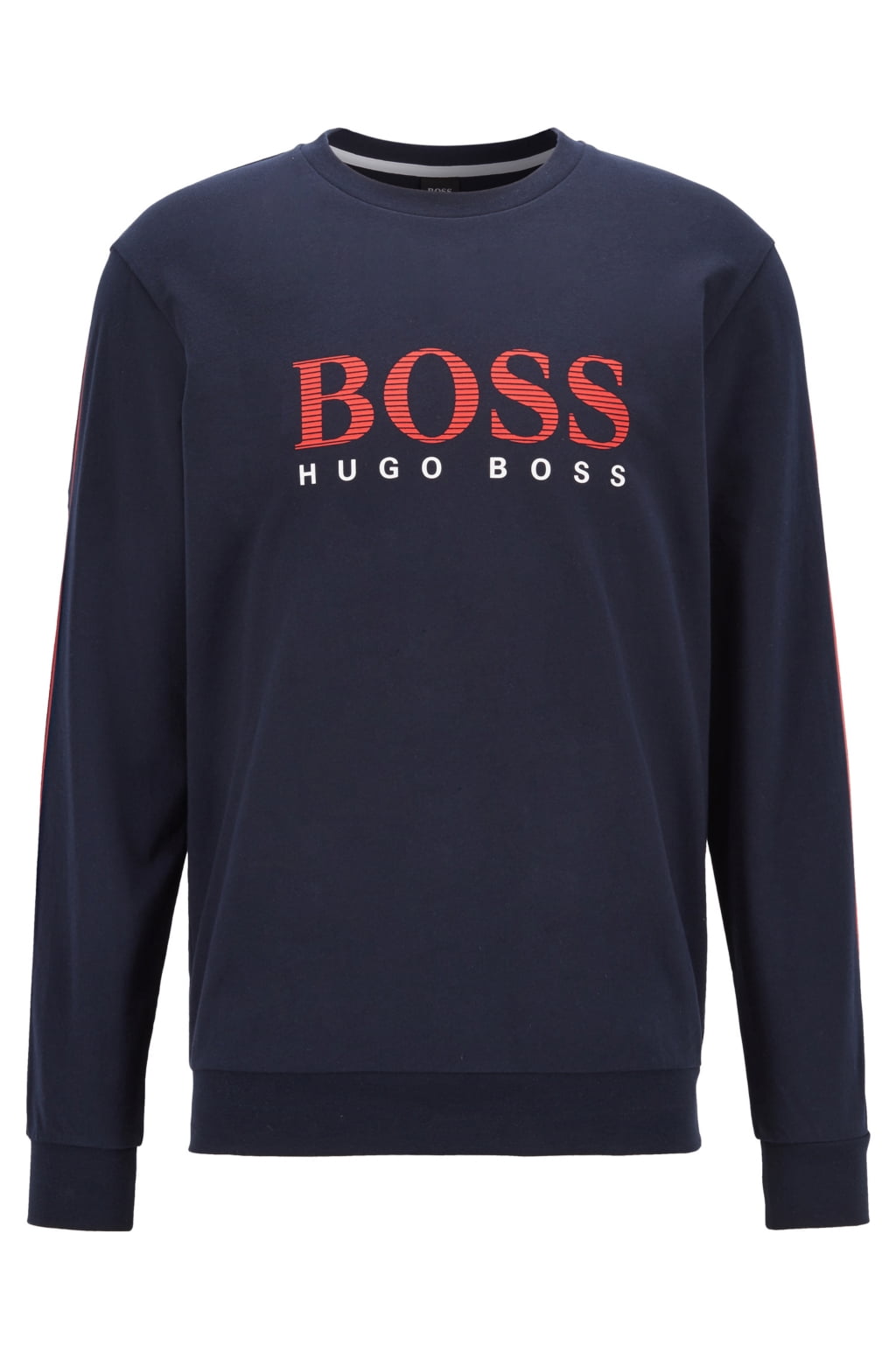 BOSS Mens Authentic Sweatshirt French-Terry Sweatshirt with Striped Logo and Contrast Tape