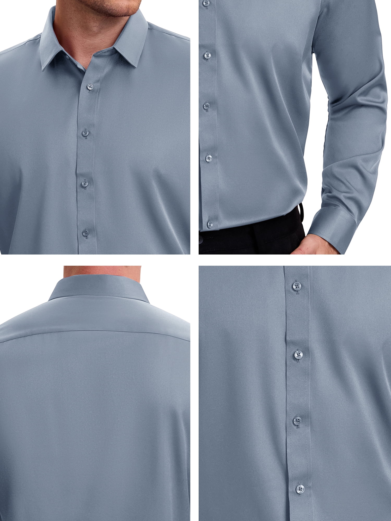 DARING DIVA Men's Point Collar Long Sleeve Button Down Formal Shirts 3XL Gray