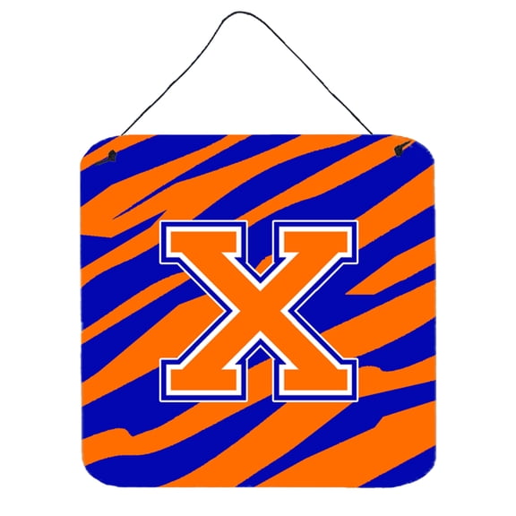 Letter X Initial Tiger Stripe - Blue Orange Wall or Door Hanging Prints