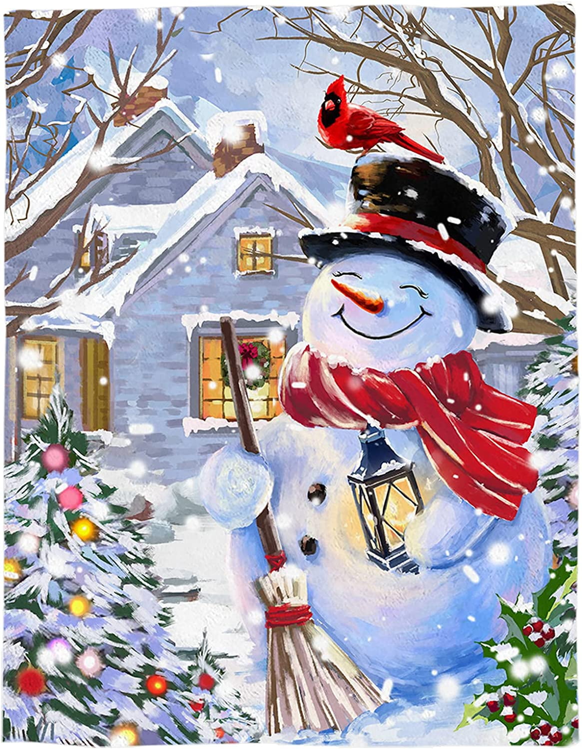 Ultra Soft Flannel Fleece Bed Blanket Happy Snowman and Cardinalis Winter Holiday Merry Christmas Throw Blanket All Season Warm Fuzzy Light Weight Cozy Plush Blankets for Living Room 40 x 50 inches
