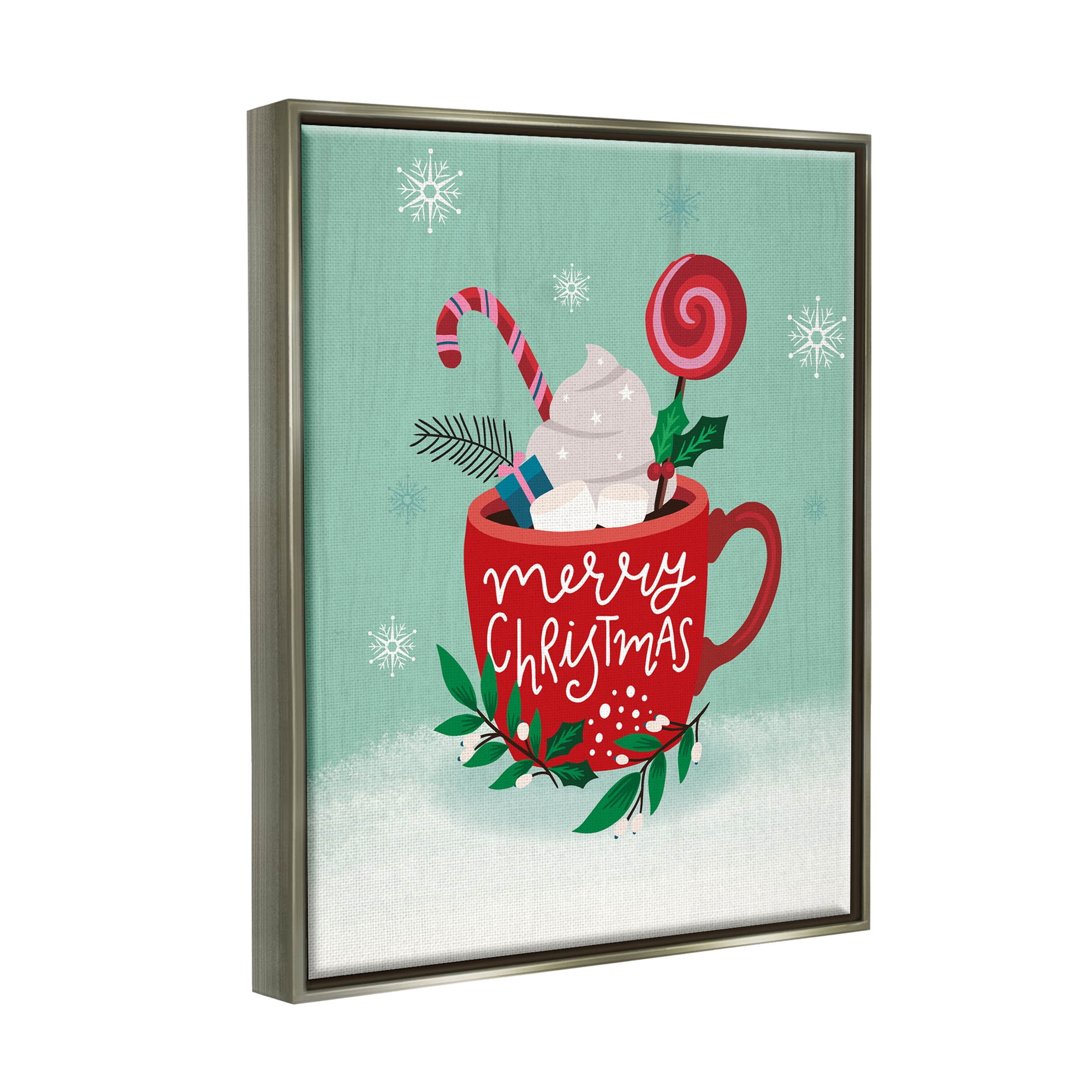Merry Christmas Warm Cocoa Holiday Graphic Art Luster Gray Framed Art Print Wall Art