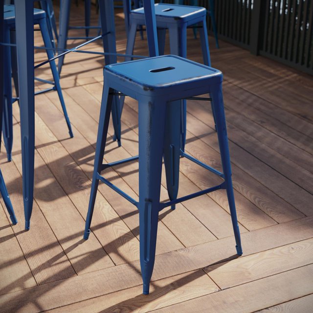30'' High Backless Distressed Black Metal Indoor-Outdoor Barstool