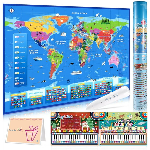 Faburo World Map Poster,Educational Toys for 5-12 Year Olds,Interactive USA Map for Kids,Learning Toys for Kids,Gifts for Boys & Girls