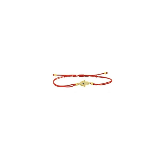 iJewelry2 Gold-plated Sterling Silver Clear and Blue CZ Hamsa Hand Paved Charm Red Cord Adjustable Bracelet