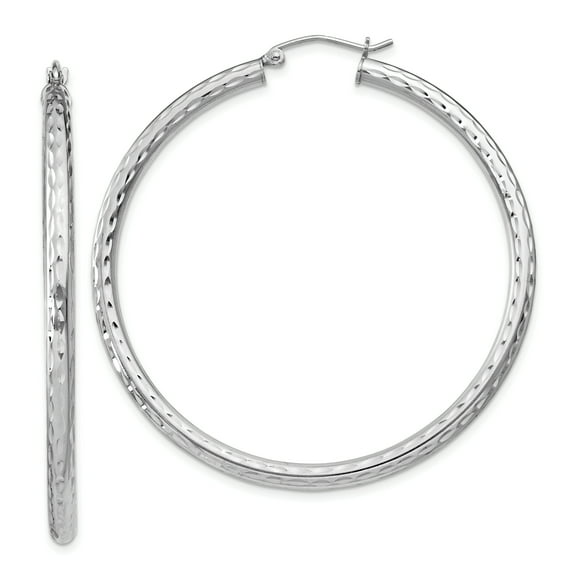 Primal Silver Sterling Silver Rhodium-plated 3.00mm Diamond-cut Hoop Earrings