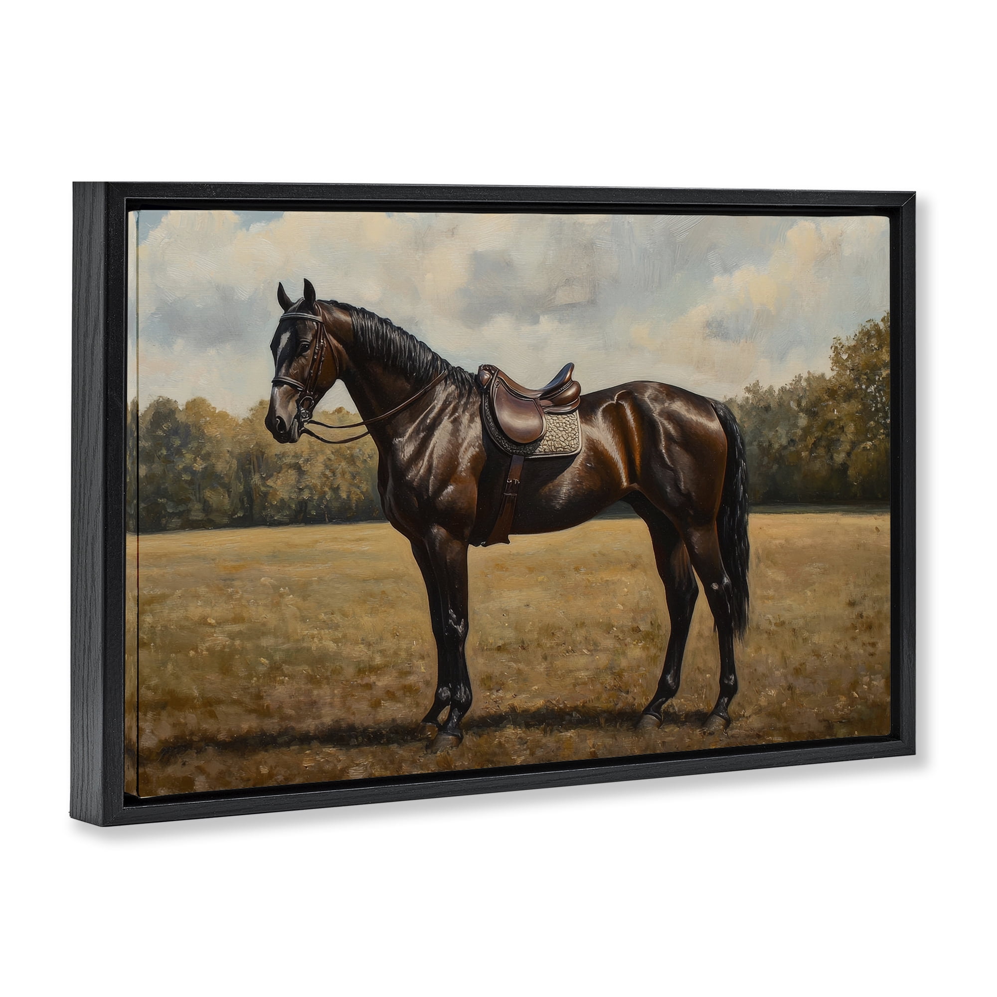 Stupell Industries Dark Brown Pony Portrait Black Framed Floater Canvas Wall Art, design by Petal Prints Design
