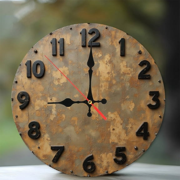 Vintage Wall Clock with Metal Numbers 10-Inch Silent Wooden Wall Clock, Battery Operated (AA Batteries Not Included), Artistic Home Decor