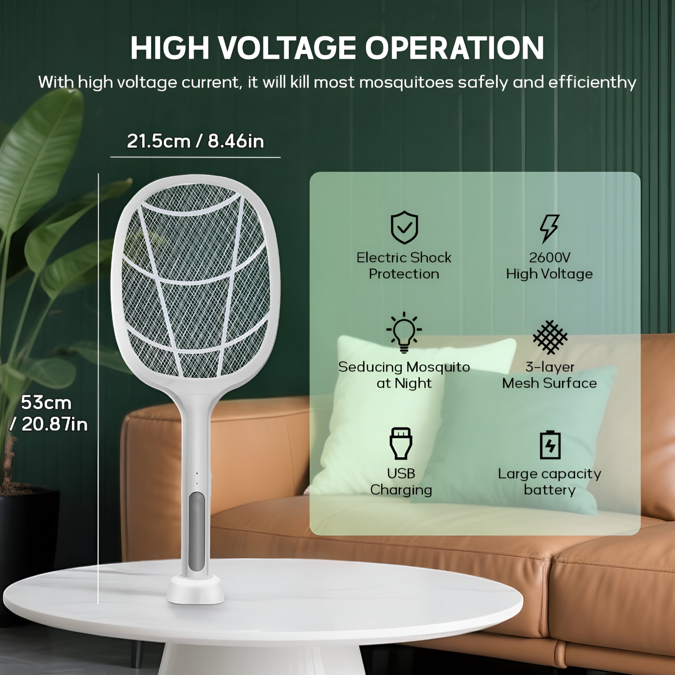 ACDANC Electric Fly Swatter Racket 2 Pack,2 in 1 Bug Zapper with Usb Rechargeable Base,4000 Volt Mosquito Killer with 3-Layer Safety Mesh for Pest Insect Control for Indoor,Office,Backyard,Camping