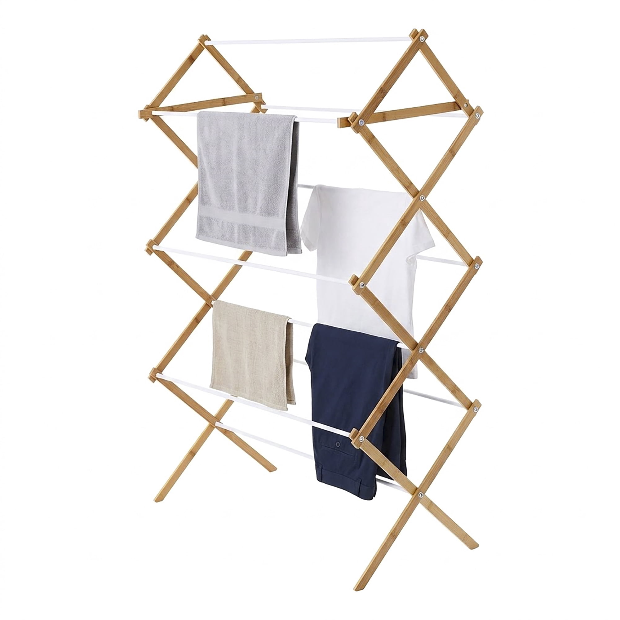 Mainstays Bamboo Laundry Drying Rack, 7-Level Space-Saving Collapsible Design