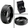 thumbnail image 4 of Tungsten Archery Bow Arrows Crossed Band Ring 8mm Men Women Comfort Fit Black Step Bevel Edge Brushed Polished, 4 of 4