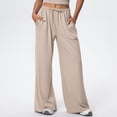 thumbnail image 2 of Women's Lounge Pants Drawstring Elastic Waisted Lightweight Loose Comfy Solid Color Casual Pants with Pockets (M, Khaki), 2 of 3