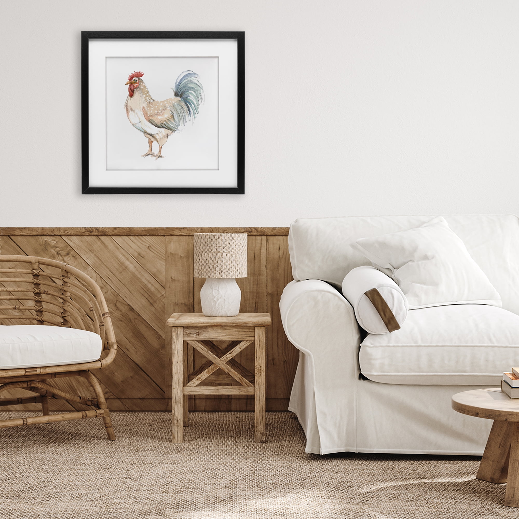Stupell Industries Watercolor Rooster Sketch Black Framed Print Under Glass, design by Patricia Pinto