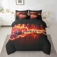 thumbnail image 2 of Electric Guitar Comforter Set Queen Size with Sheets -7 Pieces Bed in a Bag Music Stringed Instruments Bedding Sets,Burning Orange Fire Flame Bed Set with Comforter,Sheets,Pillowcases & Shams, 2 of 5