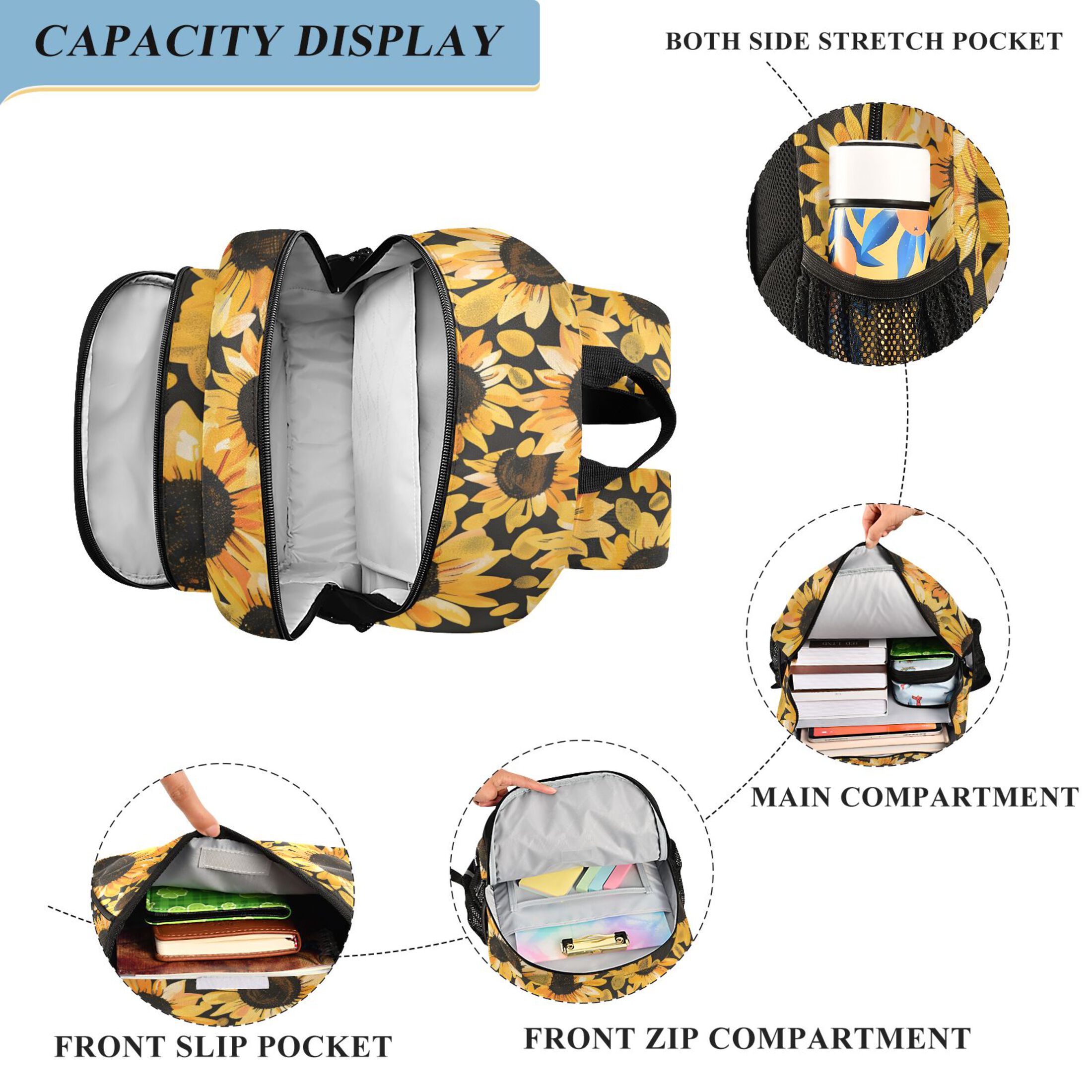 ALAZA Sunflowers Laptop Backpack Purse Travel Bag Casual School Bookbag Rucksack for Women Men