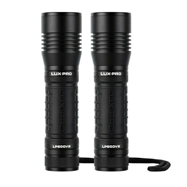 LUXPRO LP601V3 Bright 400 Lumen LED Handheld Flashlight - Features Ergonomic Handle and Aircraft-Grade Aluminum - Pocket-Sized Camping Accessories with Wrist Lanyard - Batteries Included