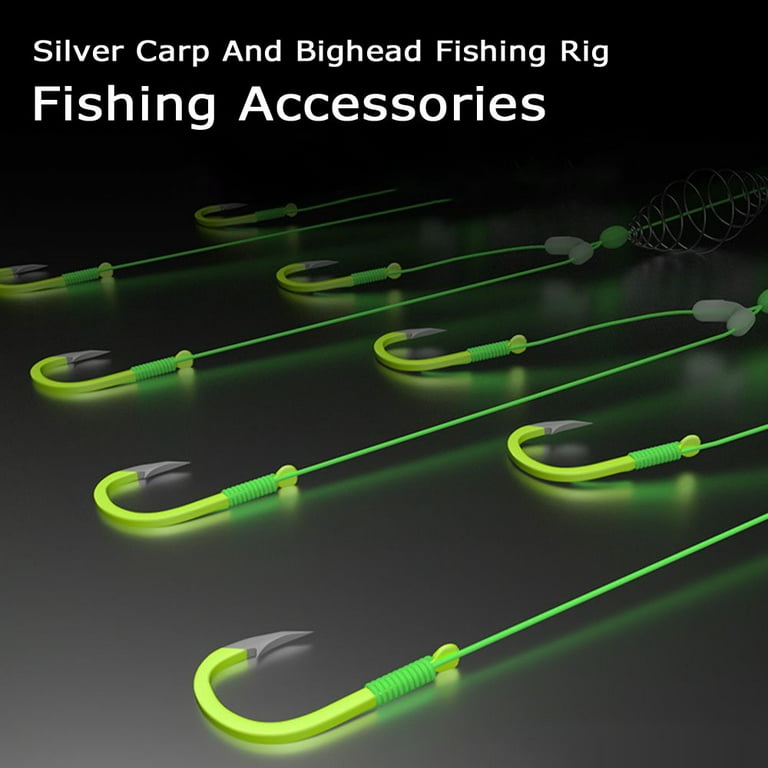 With PE Line Silver Carp And Bighead Fishing Rig Barbed Carp Fishing Large  Spring Fishing Gear Double Hook Fishing Hook 10# 