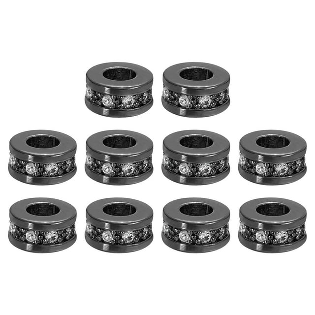 Unique Bargains Perle d'Espacement pour Bague Ronde, 10 Pcs 8mm Perle d'Espacement en Zircon Rond pour Fabrication de Bijoux (Blanc - Noir Métallique)